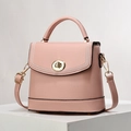 Pink lychee grain leather bucket bag with contrast stitching and golden clasp - Pink