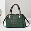 Dark green lizard pattern shell handbag with gold zippers and black handles for women - Green