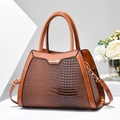 Brown faux lizard leather tote bag for women with gold hardware and shoulder strap - Khaki/Earth Yellow