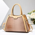 Fashionable beige crocodile texture handbag for women with gold hardware accents - Khaki