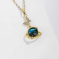 Detail of starry planet pendant with crystal butterfly on gold chain necklace - Butterfly Planet with Ring (Gold Style E)