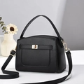 Chic black litchi pattern handbag with gold twist lock and adjustable shoulder strap - Black