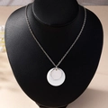 Minimalist double-layered shell disc pendant necklace with fine silver O-chain for women - Silver