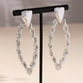Eleganti orecchini ovali a corda intrecciata in argento, set di gioielli minimalisti - Argento
