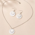 Minimalist silver necklace and earrings set with iridescent shell round pendants - Silver