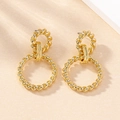 Macro shot of gold-plated double hoop twisted rope earrings on a textured paper background - Gold