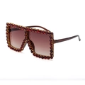 Oversized square sunglasses with ruby rhinestone frames and brown gradient lenses - Dark Tea Red Rhinestone (C3)