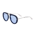 Folding rhinestone sunglasses with dark blue frame, light blue lenses and silver metal legs - Black Frame Blue Lens (C5)