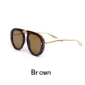 Brown gradient folding sunglasses with rhinestone embellishments and gold metal accents - Tea (C4)