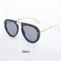 Women's foldable black oversized sunglasses with diamond-encrusted frame and gold temples - Black (C1)