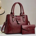 Vintage burgundy leather tote set with pebble texture and matching envelope clutch bag - Burgundy