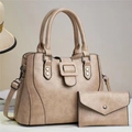 Vintage beige two-piece tote bag set with matching clutch and textured matte finish - Khaki