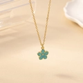 Elegant gold chain necklace featuring a sky blue five-petal flower pendant for women - Sky Blue