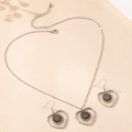 Set collana e orecchini a cuore cavo con girasole in argento stile vintage - Argento Antico