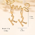Gold letter K bamboo texture drop earrings with size and weight measurements - Letter K Style