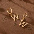 Close-up of gold bamboo-style letter W earrings with size and weight measurements - Letter W Style