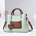Litchi pattern pale green and brown tote bag with FASHION Queen print and heart charm - Matcha Green