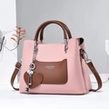 Pink and brown two-tone crossbody bag with heart charm and FASHION Queen print - Pink