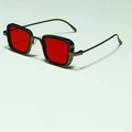Steampunk rectangle sunglasses with gunmetal grey frame and bright red lenses - C7 Gun Frame Red Trim