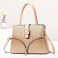 Elegant beige crocodile pattern handbag with dual handles and adjustable shoulder strap - Khaki