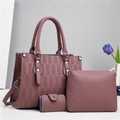 Set di 3 borse viola malva con motivo a litchi e trama geometrica a scacchi di moda - Viola