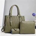Ensemble 3 pièces de sacs cabas vert foncé avec texture cuir grainé et boucles argent - Vert