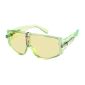 Oversized neon green translucent sunglasses with yellow lenses and industrial silver studs - Neon Yellow