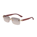 Rimless gradient brown sunglasses with leopard head metal hinge and wood grain temples - Tea Wood Grain Gold Frame Light Tea Pink to Tea (C3)