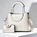 White litchi pattern bucket bag with silver chain and matching card holder set - White