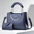 Set de sacs en cuir grainé bleu avec poignée en chaîne métallique et bandoulière réglable - Bleu et Violet