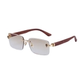 Rimless gradient gray sunglasses featuring wooden temples and golden leopard head accents - Tea Wood Grain Gold Frame Light Double Tea to Tea (C4)