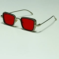 Steampunk small square sunglasses with silver metal frame and red transparent lenses - C10 Silver Red