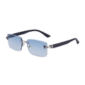 Rimless sunglasses with blue gradient lenses, silver leopard hardware and wood grain temples - Black Wood Grain Silver Frame Light Blue to Dark Blue (C5)