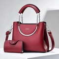 Burgundy faux leather bucket bag set with chain handle and matching coin purse - Burgundy