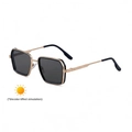 Occhiali da sole fotocromatici quadrati con montatura in metallo nero e oro - Nero Lucido Oro Diventa Grigio