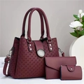 Three-piece burgundy tote set with woven texture, large handbag, wallet and card holder - Red