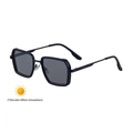 Men's square punk sunglasses with black frames and photochromic grey lenses - C2 Matte Black Turn Grey