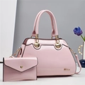 Roze lakleren bruidstas met goudkleurige schelpafsluiting en bijpassende portemonnee - 2-Delige Set (Handtas + Enveloppetas) / Roze