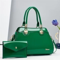 Elegant emerald green patent leather handbag set with gold hardware and envelope clutch bag - 2-Piece Set (Handbag + Envelope Bag) / Green