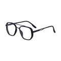 Classic black square double bridge sunglasses with silver accents and clear lenses - Matte Black Frame Turn Gray Lens (C2)
