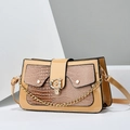 Details von khaki Handtasche mit Eidechsenmuster, goldenem G-Verschluss und Kette - Khaki