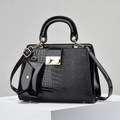 Chic black crocodile embossed tote bag set with mini pouch and gold hardware - Black