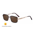 Occhiali da sole fotocromatici quadrati con stanghette a molla in metallo punk - Montatura Oro Nero e Marrone Scuro Virante al Marrone (C7)