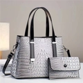 Detail of crocodile embossed tote bag and matching wallet set on a stylish background - 2-Piece Set (Tote + Inner Pouch) / Gray