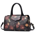 Classic floral print large capacity handbag with vintage patterns and adjustable strap - Black Ethnic Floral (Style 2)