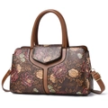 Classic large capacity handbag with vintage peony floral print and leather handles - Vintage Brown Peony (Style 4)