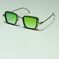 Steampunk square sunglasses with silver metal frames and gradient green lenses - Silver Green Multi (C11)