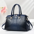 Dark blue crocodile pattern handbag with gold hardware and removable shoulder strap - Blue