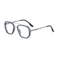 Occhiali da sole retrò a doppio ponte blu-grigio traslucido con stanghette argentate - Montatura Argento a Righe Blu Lente Che Diventa Grigia (C5)