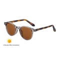 Fashionable round photochromic sunglasses with tortoiseshell and smoke grey frames - Tortoiseshell Legs Translucent Grey to Tea (C6)